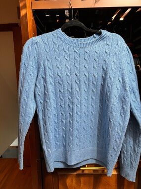 Ann Taylor Petite Sky Blue Cable-Knit Crewneck Sweater